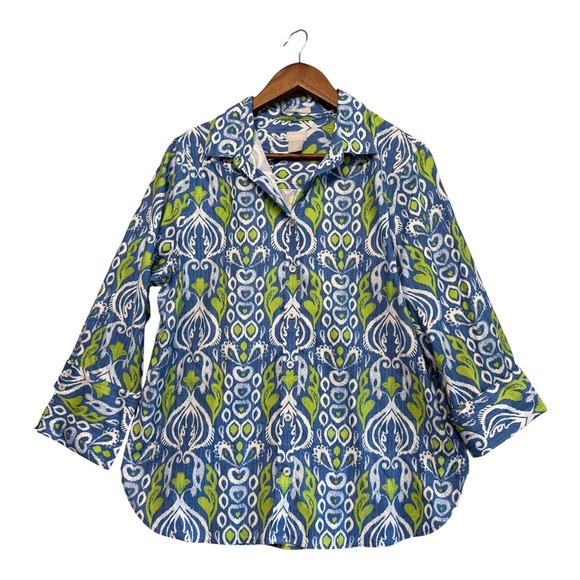 Chico's Tops - Chicos Button Down Shirt Womens 2 L Ikat No-Iron Stretch Cotton Career Office